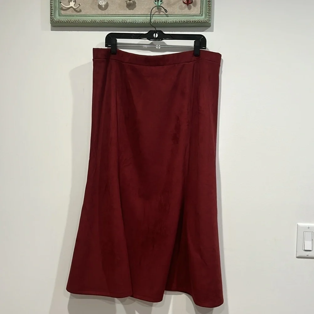 Jason Wu Faux Suede Maroon Merlot elastic waist maxi skirt plus size 1X women’s
